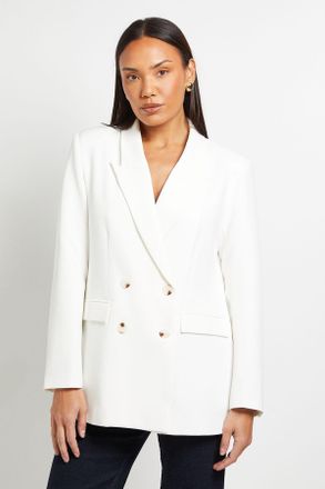 Principles Womens Relaxed Double Breasted Blazer - White - Size 14 UK