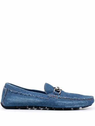 Philipp Plein denim logo-plaque moccasins - Blue