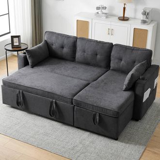 Matteo L-Shaped 3-in-1 Convertible Sofa Bed with Storage Chaise - Grey