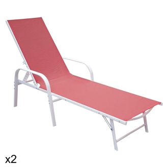 Happy Garden Lote de 2 tumbonas de acero blanco y textileno rosa