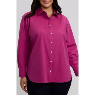 Foxcroft Meghan Non-Iron Cotton Button-Up Shirt in Pomegranate Pink at Nordstrom, Size 1X