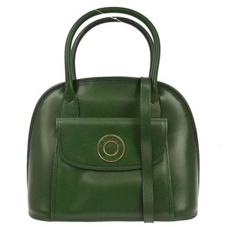 Celine Circle Logo Handbag Leather Green Leather Handbag (Pre-Owned)