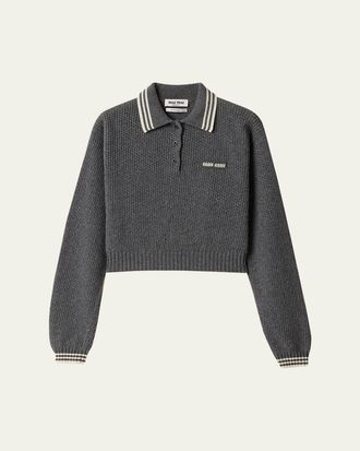 Miu Miu Long-Sleeve Cashmere Crop Polo Sweater