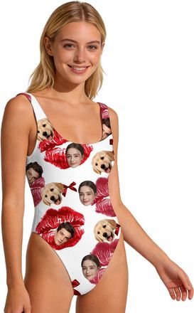 Generic Personalised Swimming Costume Women,Custom One Piece Women Swimwear with Husbands Faces,Funny Tummy Control Swimwear Multicolour (Y)