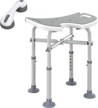 HOMCOM Aluminium Shower Stool For Elderly Disabled Non-Slip Bath Stool Blue - Grey | TJ Hughes