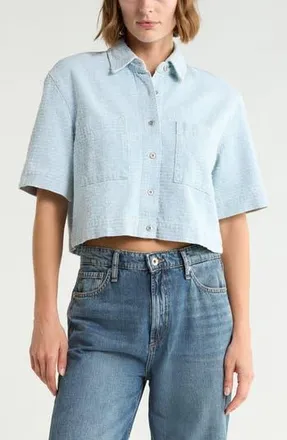 Rag & Bone Lana Textured Cotton Button-Up Shirt in Sky Tweed at Nordstrom Rack, Size X-Small