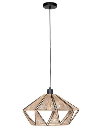Eglo Eglo Adwickle 1 Light Dual Mount Ceiling Or Pendant Black Finish & Natural Fabric Shade