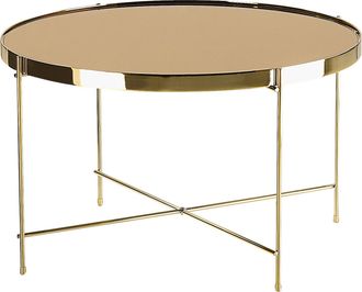Beliani Beliani - Mesa De Centro Con Tapa De Vidrio Templado Marr&oacute;n Dorado Y Patas De Metal Dorado Redonda Estilo Glamour Lucea