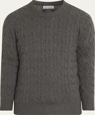 Brunello Cucinelli Mens Cashmere Cable Knit Crewneck Sweater