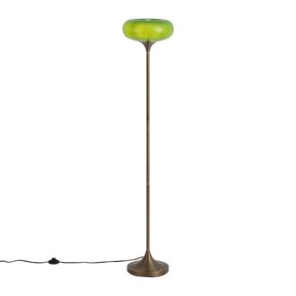 QAZQA Qazqa Lampada Da Terra Retr&ograve; Bronzo Scuro Con Paralume In Vetro