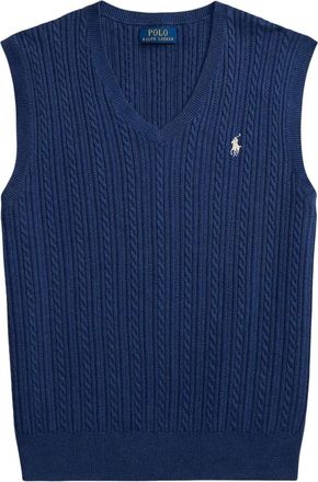 Ralph Lauren Truien & Vesten, Heren, Blauw, M, Katoen, Lichtgewicht kabelgebreid V-hals vest