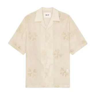 Nn.07 Short Sleeve Shirts, male, Beige, Size: XL Ben Embroidered Shirt