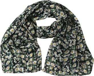 Dolce & Gabbana Black Silk Daisy Chiffon Long Stole Womens Scarf