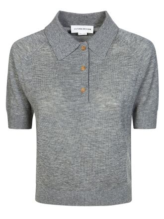 Victoria Beckham Grey Ribbed Knit Polo Shirt