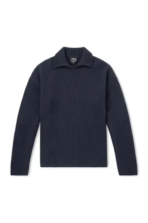 A.P.C. Oversized Ribbed Wool and Cashmere-Blend Polo Sweater