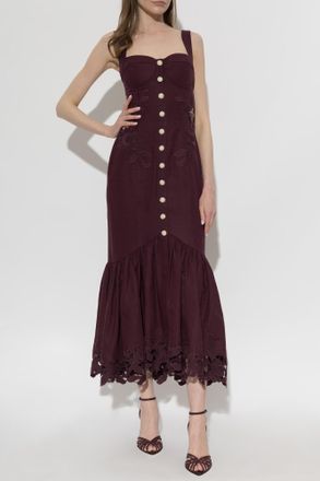 Self Portrait Dress With Floral Motif, Womens, Burgundy