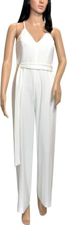 Bebe Women Back Lace Belted V-Neck Jumpsuit In White