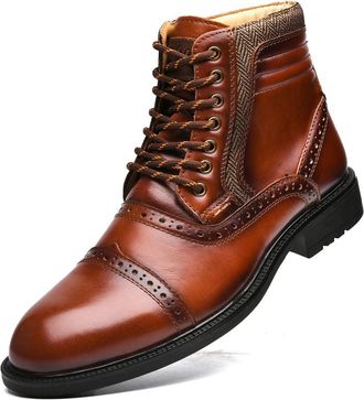 Generic Mens Brogue Leather Dress Boots Classic Cap Toe Side Zip Mid Top Casual Oxford Ankle Boots for Men,Brown,6 UK