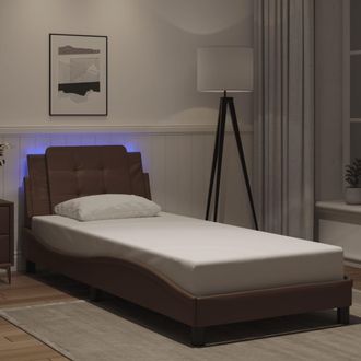 vidaXL Vidaxl - Estructura Cama Con Luces Led Cuero Sint&eacute;tico Marr&oacute;n 100x200 Cm