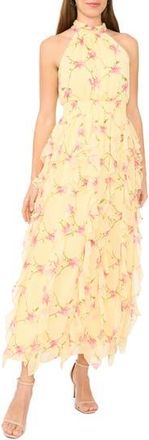 CeCe by Cynthia Steffe Smocked Maxi Halter Dress in Yellow Multi at Nordstrom Rack, Size X-Large