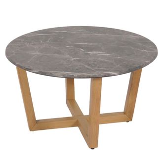 Hhg Nunca Usado] Mesa De Centro Hhg 728, Mesa Auxiliar Mesa De Sof&aacute;, Madera Maciza Hdf Laminado Melamina &Oslash;80cm, Aspecto M&aacute;rmol/piedra, Marco Color Claro