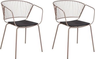 Beliani Conjunto De 2 Sillas De Comedor Dise&ntilde;o De Alambre Metal Coj&iacute;n De Asiento De Piel Sint&eacute;tica Negra Estilo Beige Rigby