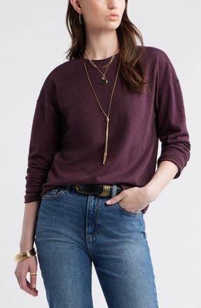 Treasure & Bond Roll Crewneck Boxy Long Sleeve Cotton Blend Top in Burgundy Fudge at Nordstrom, Size X-Small