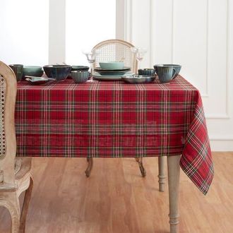 Solino Home Linen Tablecloth for Dining Table, Holiday and Everyday Dining Table Decor - Classic Tartan Plaid in Red at Nordstrom, Size Xx-Large