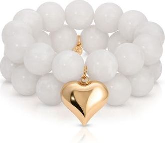Ettika Luck & Love Stone Puffy Heart Stretch Bracelet in Bone at Nordstrom