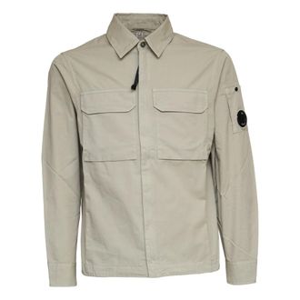 C.P. Company Light Jackets, male, Brown, Size: L Gabardine Zipped Lens Overshirt