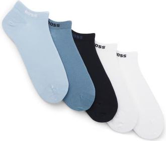 BOSS Assorted 5-Pack Cotton Blend Ankle Socks in Blue/black/white Assorted at Nordstrom, Size 7-13