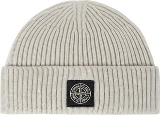 Stone Island Full Rib Wool Beanie - Heren - Hoeden - Grijs - ONE Size - Wol - Accessoires