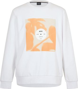 HUGO BOSS Mens Graphic Crew Neck Ribbed Collar Long Sleeve Sweatshirt in White - Size X-Large
