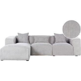 Beliani Sof&aacute; Esquinero Tapicer&iacute;a De Pana Cojines Adicionales Gris Claro Derecho Dolva