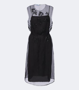 Prada Vestido midi de seda con aplique floral