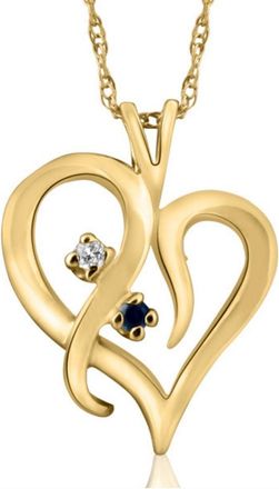 Pompeii3 Blue Sapphire & Diamond Heart Pendant 14K Yellow Gold With 18 Chain