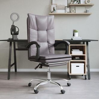 vidaXL Silla De Oficina Reclinable Cuero Sint&eacute;tico Gris Vidaxl