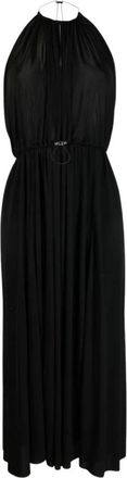 Miu Miu Zwart Organzine Midi Jurk - Dames - Casual kleedjes - Zwart - M - Kleedjes