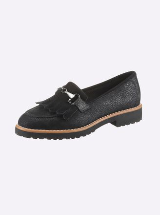 Heine Slipper HEINE, Damen, Gr. 36, schwarz, Leder, Veloursleder, Schuhe Slipper