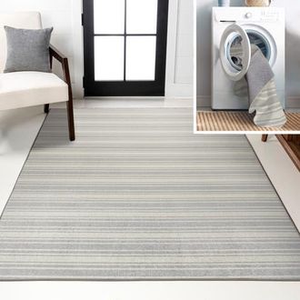 Jonathan Y Designs Fawning Two-Tone Striped Classic Low-Pile Machine-Washable Area Rug in Cream/light Gray at Nordstrom, Size 5Ft 0In X 8Ft 0In