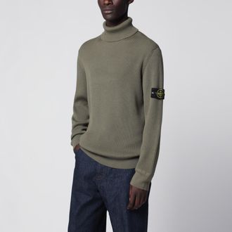 Stone Island Maglione dolcevita verde militare a coste