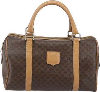 Celine Macadam Handbag Macadam With Leather Brown Canvas Bag (Pre-Owned)