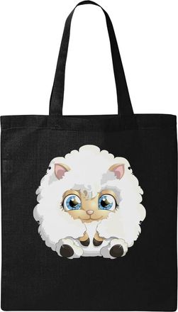 Generic Cute fluffy sheep artwork Natural Ecological Cotton Tote Bag Black