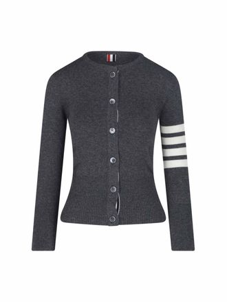 Thom Browne Grey Cashmere Cardigan with Iconic 4-Bar Stripes