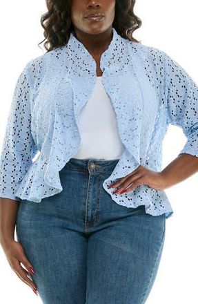 Nina Leonard Lace Three-Quarter Sleeve Bolero in Blue at Nordstrom Rack, Size 1 X