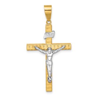 Diamond2Deal 14k Two-tone Gold Polished and Diamond-cut Crucifix Pendant
