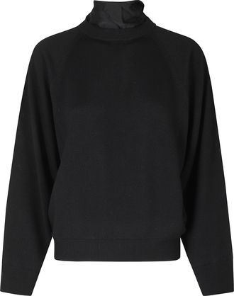 Semicouture Hip-Length Wool Sweater With Satin Bow Collar