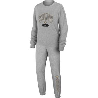 WEAR by Erin Andrews Womens WEAR by Erin Andrews Heather Gray New Orleans Saints Knit Long Sleeve Tri-Blend T-Shirt & Pants Sleep Set at Nordstrom, Size X-Small