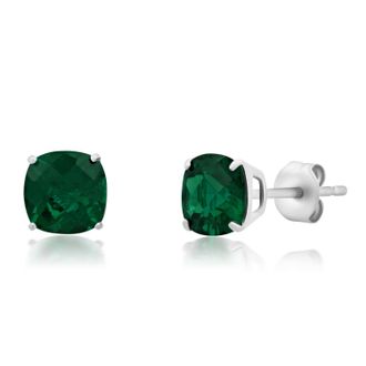 MAX + STONE Sterling Silver Cushion-Cut Checkerboard Gemstone Stud Earrings (8MM)