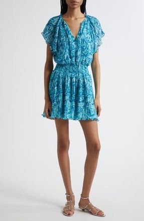 Ramy Brook Felicia Pliss&eacute; Flutter Sleeve Minidress in Beach Blue Tulum at Nordstrom Rack, Size Medium